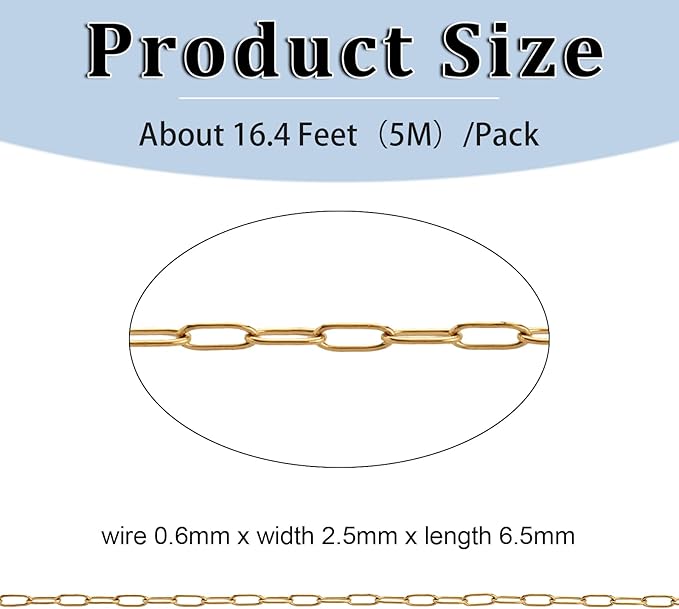 16.4 feet necklace chains for jewelry making, gold plated stainless steel chains bulk for diy necklace bracelet pendant supplies