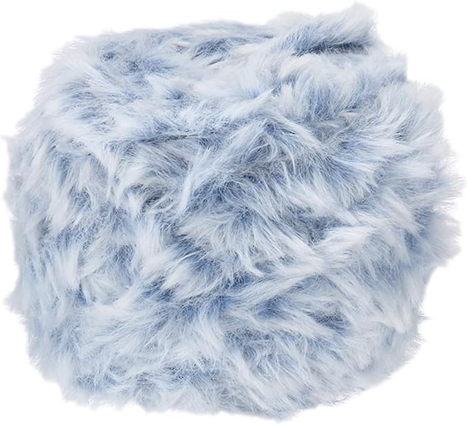 PATIKIL 70yds Faux Fur Yarn, Fuzzy Yarn Crochet Fluffy Yarn Soft Chunky Polyester Plush Fur Eyelash for Crocheting Knit Blanket Rug Sweater Scarf Hat Bear Craft, Blue White