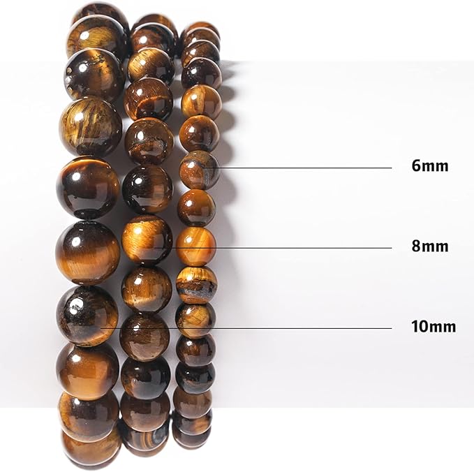10mm Yellow Tiger Eye Round Bead - 35PCS Bulk Gemstone Beads for Jewelry Making, DIY Bracelets, Necklaces - Includes Crystal Stretch Cord - Stone Beads for Crafting Gifts