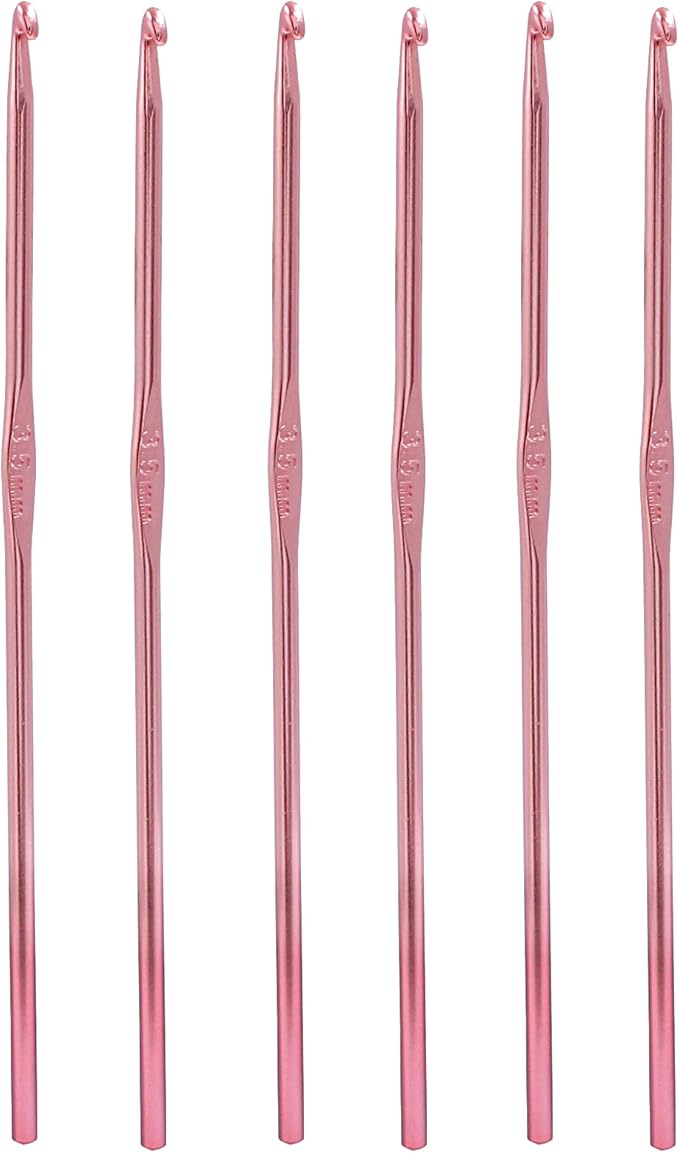 Auvotuis 6Pcs 3.5mm US Size E (Size 4) Aluminum Crochet Hook Knitting Needles for DIY Craft Yarn, Pink
