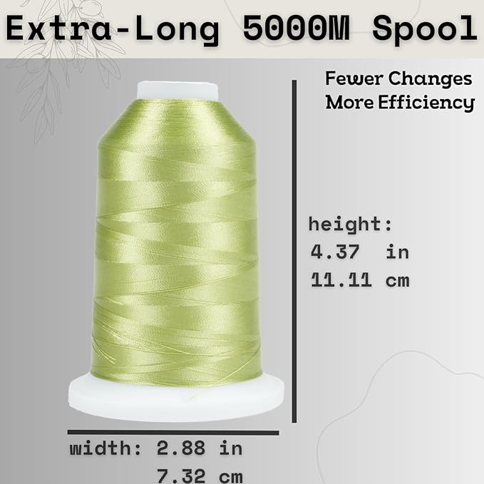 Simthread Trilobal Polyester Thread – 5000M (5500yds) No.40 – Super Sheen, Tangle-Free – Built-in Thread Lock Spool – Compatible with Brother, Singer, Janome & More, Fresh Green-027