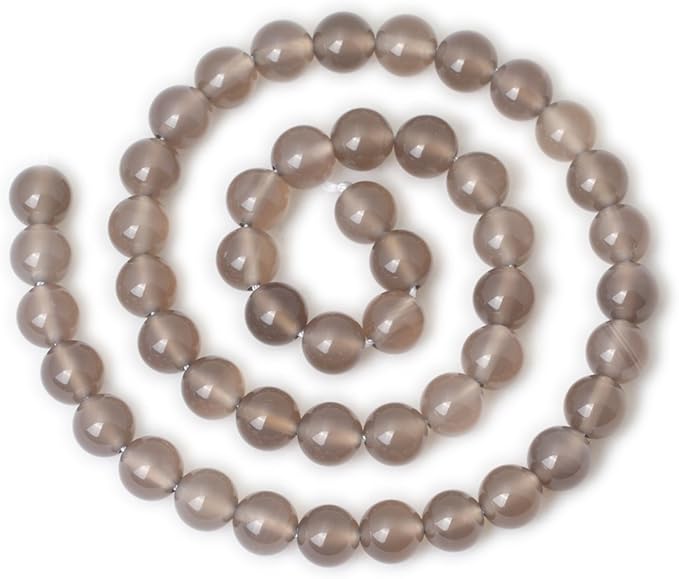 45PCS 8mm Smooth Surface Grey Agate Round Loose Beads Energy Stone for Jewelry Making 1 Strand 15"