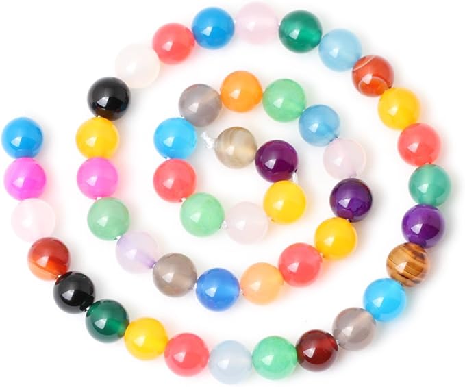 45PCS 8mm Colorful Agate Gemstone Round Loose Beads for Jewelry Making 1 Strand 15"