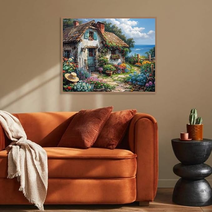 KYOQFVN Riverside Cottage Paint by Numbers Kit for Adults Beginner - Easy Acrylic Adult Painting Kits on Canvas, Flower Paint by Number Kits for Home Decor 16x20inch