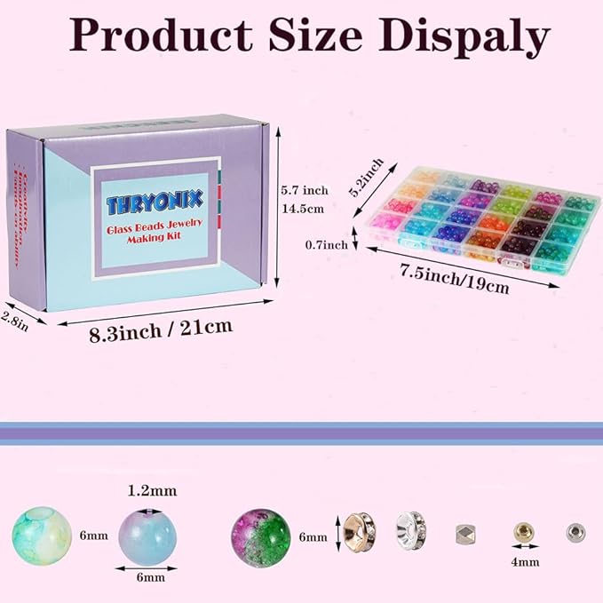 3000pcs 6mm Glass Beads DIY Craft Kit - Beads Bracelet Kit, DIY Beads Jewelry Kit, 72 Color Box Vibrant Beaded Supplies for Jewelry Making, Necklace Bracelet Crafting, String Art & Home Decor