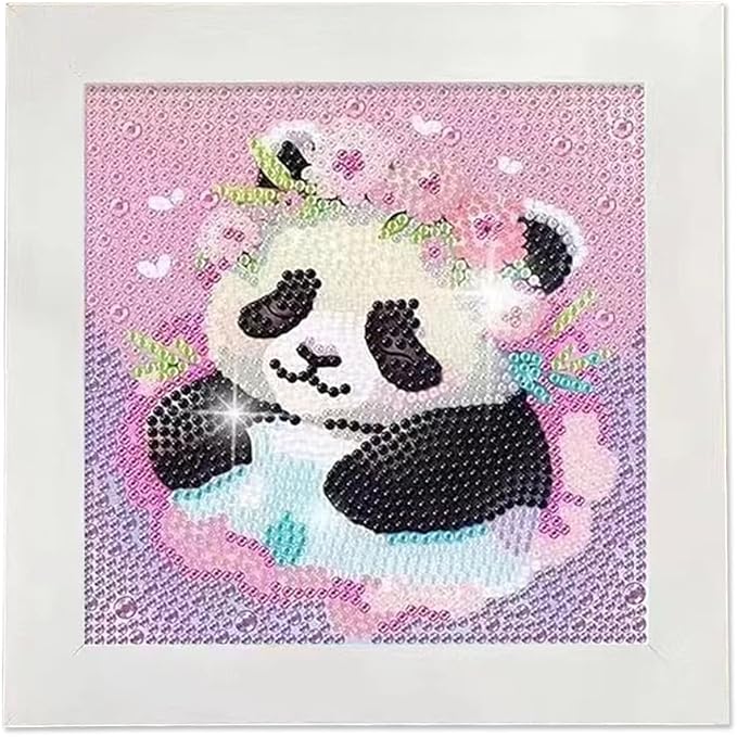 PERFECTSIGHT Cute 5D Diamond Art Kits with Wooden Frame, Kawaii DIY Painting Art for Adults, Diamond Arts and Crafts Sets, Big Gem Full Drill Diamond Dots for Women Beginners (Panda)