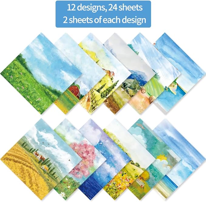 6x6" 160gsm Cardstock Single Sided Scrapbooking 24 Papers Pad Vintage Decoupage Scrapbook Kit Patterned Paper Junk Journal Supplies Journaling Supply Scrap Paper Crafting. Landscape