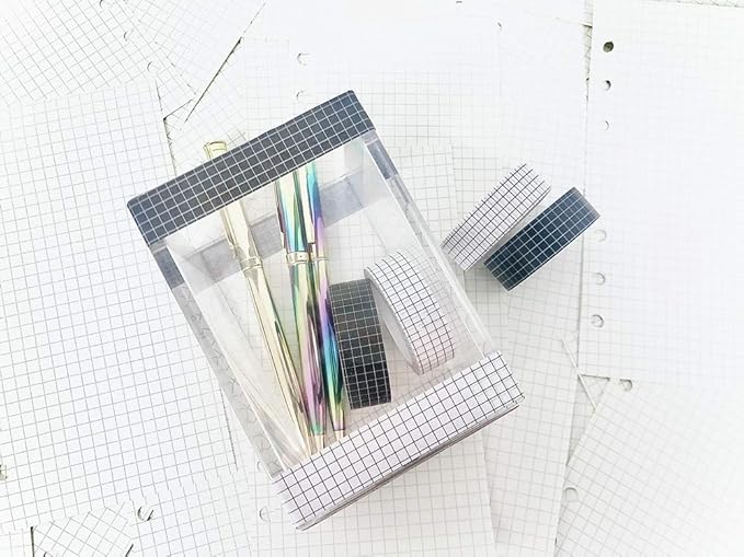 10 Rolls White Black Grid Washi Tape Set 33Feet 3/5Inch Wide Writable Self Adhesive Masking Tapes Sticky Decorative Paper Tape for Arts DIY Scrapbooking Planners Suplies