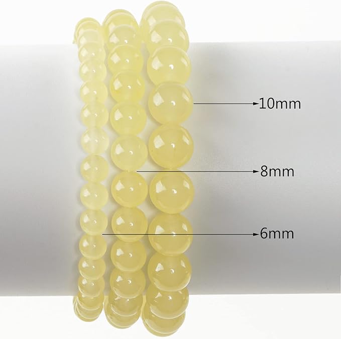 10mm Natural Lemon Chalcedony Round Bead - 35PCS Bulk Gemstone Beads for Jewelry Making, DIY Bracelets, Necklaces - Includes Crystal Stretch Cord - Stone Beads for Crafting Gifts