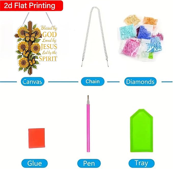 ZeeLionArt Hanging Diamond Art Kits for Adults,Flower Cross Pendant Diamonds Painting Art Kit,5.5x7.1inch Acrylic Diamonds Painting Board Kit Ornament, Special Crystal Diamond Hanging Ornament