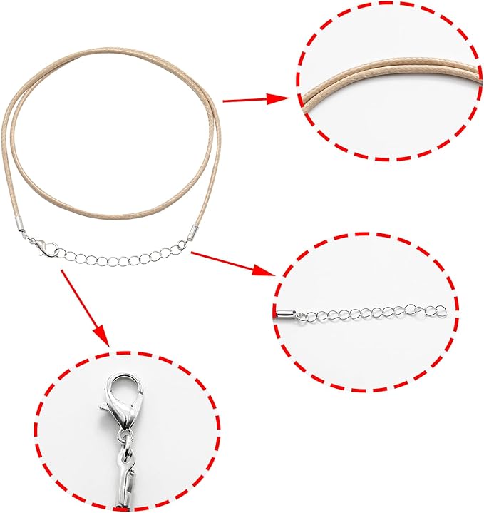 10 Pcs 2.0mm Leather Necklace Cords with Clasp,Waxed Cords,Necklace Ropes for Pendants and Jewelry Making(Khaki)
