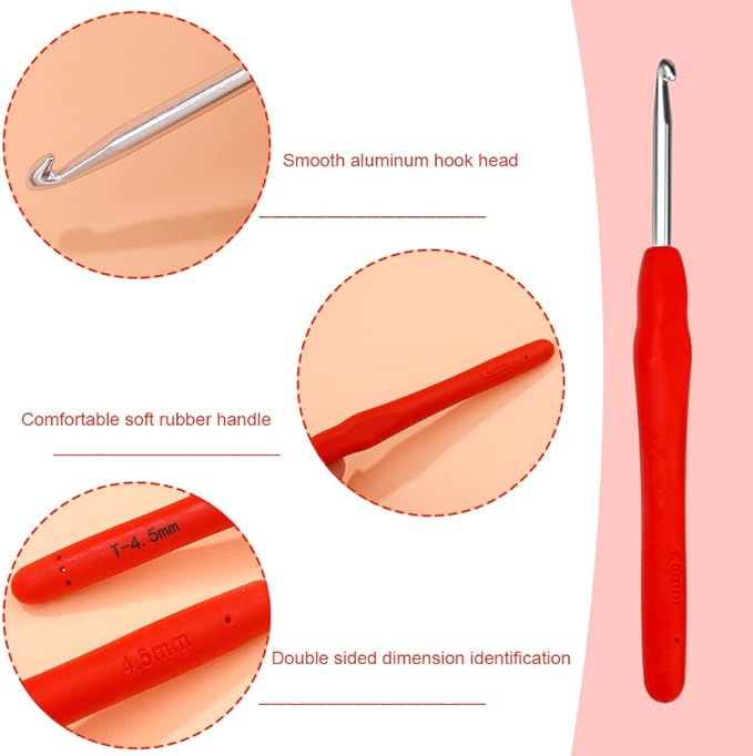 Crochet Hook, 4.5 mm Ergonomic Crochet Hook, Crochet Needles for Arthritic Hands, Knitting Needles with Soft Handle Beginners and Experienced Hobbyists (4.5 mm)