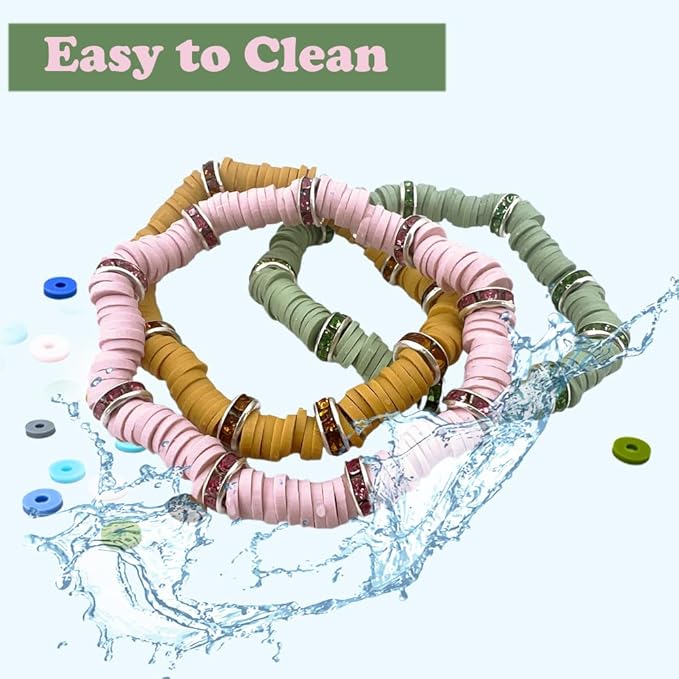 3600 PCS 10 Strands Polymer Clay Beads for Jewelry Making, Vinyl Heishi Beads 6mm for Surfer Bracelets Necklace Making (Pale Pink)