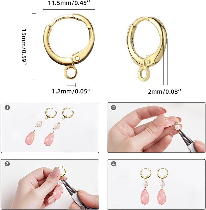 tmmate 60pcs 18k gold filled hoop huggie earring hooks,hypoallergenic dangle tarnish resistant gold lever back earring hooks earwire for jewelry making supplies (gold)