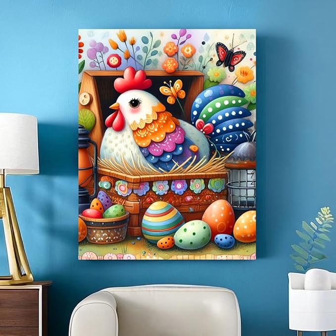 Axquilon Easter Chicken Diamond Art Kits for Adults-Easter Eggs Diamond Painting Kits for Adults, DIY 5D Spring Full Drill Gem Art Crafts Kits for Home Wall Decor 12x16 in