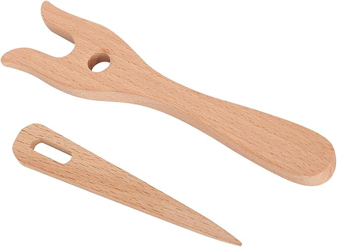 Cunyuer Lucet Fork, Knitting Fork, 2 Pack Knitting Fork & Eye Weaving Needles Kit, Wooden Weaving Tools for Bracelet Necklace Braided DIY Tools