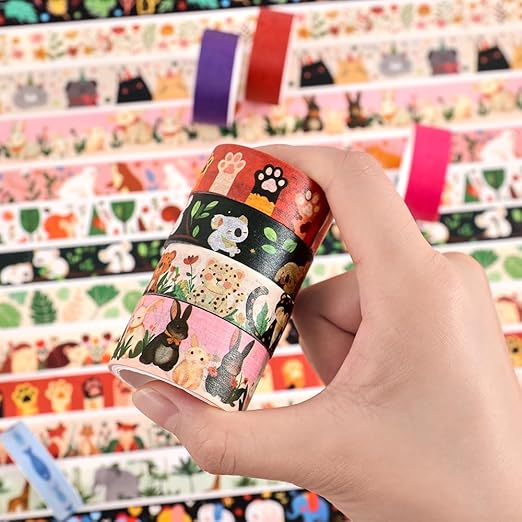 36 Rolls Animal Theme Washi Tape Set, Colorful Cute Adorable Animals Writable Decorative Tapes for Scrapbooking, Junk Journal Supplies, Bullet Journaling, 0.6"x79" per Roll