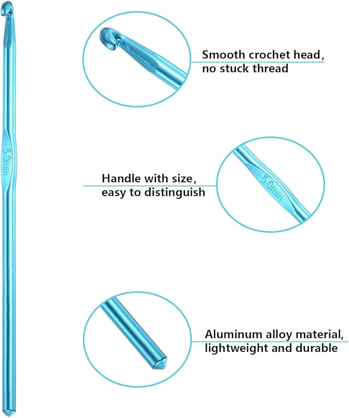 HEYLEAYAR 5MM Aluminum Crochet Hooks 14PCS,Crochet Needle US Size H(US Size 8),Crochet Hooks Bulk for Craft Yarn Contribute to Beginners