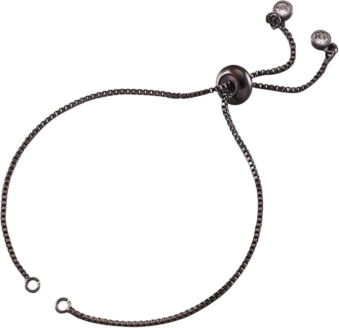 FASHEWELRY 20 Strands Adjustable Brass Bracelet Slider Extender Chains with Rhinestone Ends 4.72-4.96 Inch Gunmetal Plated for DIY Jewelry Making
