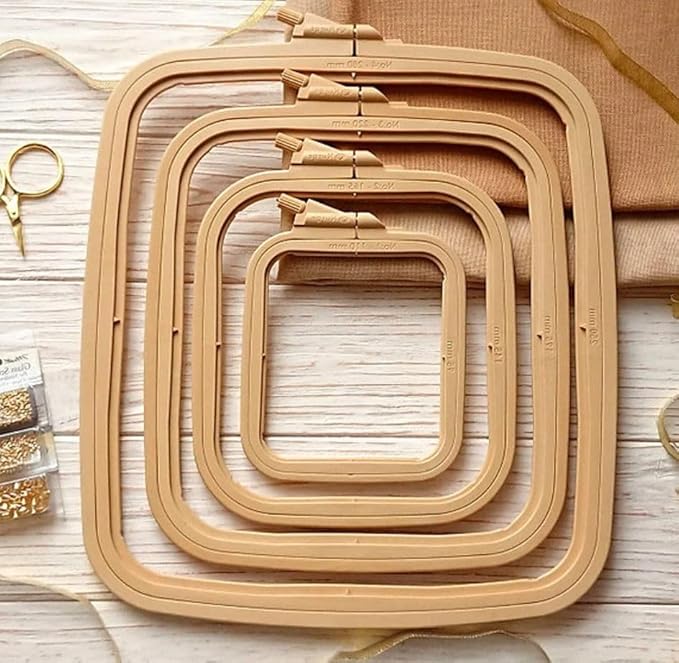 nurge square embroidery hoop - plastic cross stitch frame for needlepoint & embroidery - adjustable craft hoop - beige - set of 4