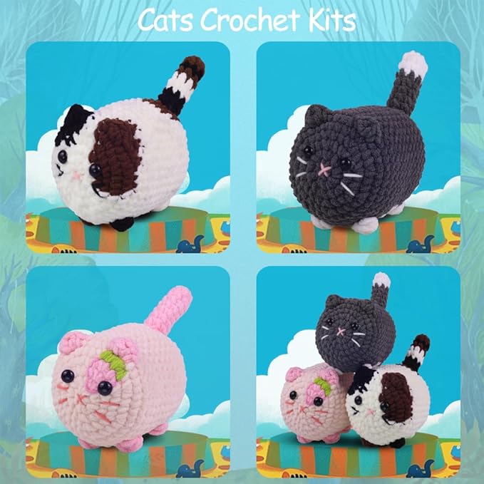 Crochet Kit for Beginners,Crochet Starter Kit with Step-by-Step Video Tutorials,DIY Crochet Animal Kits for Adults Kids,Complete Kit Included (Grey Cat)