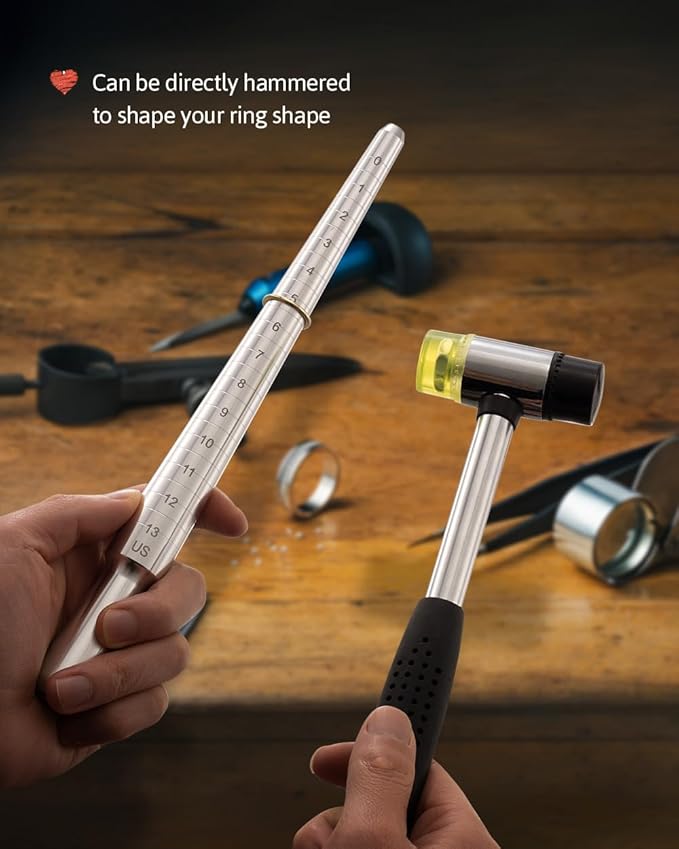meowoo ring sizer measuring tool set, metal ring guage for ring measurer, integrated conical solid ring mandrel sizer tools for ring repair and measurement, jewelry sizing measuring, pro 2 pcs