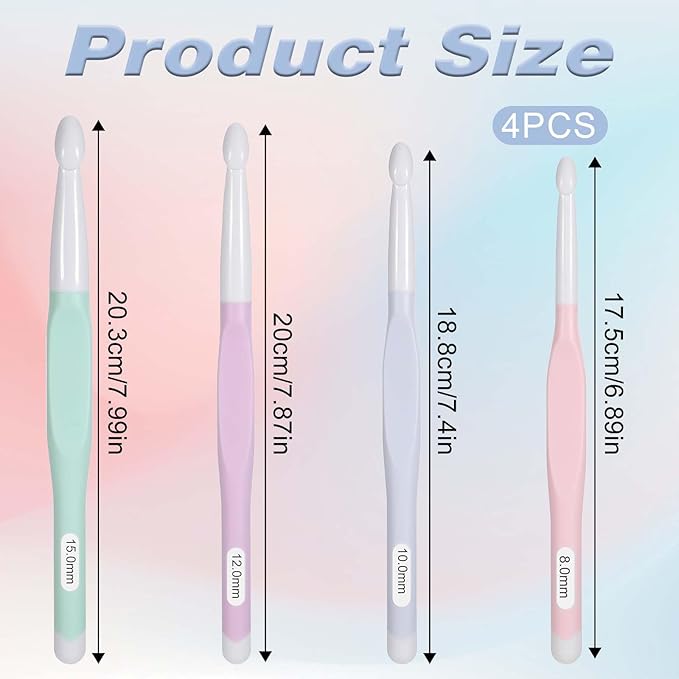Large Size Crochet with Ergonomiv Handle, 8mm 10mm 12mm 15mm Long Rubber Handle Crochet Hook, Knitting Giant Crochet Hooks for Chunky Yarn, Scarf, DIY, Wool Products