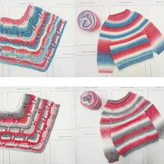 Crocheting Knitting-Gradient Cake Yarn, Soft Multicolor Medium-Fine Blended Yarn, Weight 100 Grams, Contains 60% Cotton 30% Acrylic 10% Wool. Suitable for Scarf, Gloves, Shawl, Blanket.(1158)