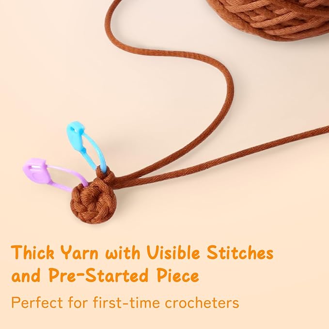 Crochet Kit for Beginners – Easy-to-See Stitches Yarn, Pre-Started Piece, and Step-by-Step Video Tutorials | Starter Crochet Set with Cute Animal Pattern – Original Handmade Calico Cat Pattern