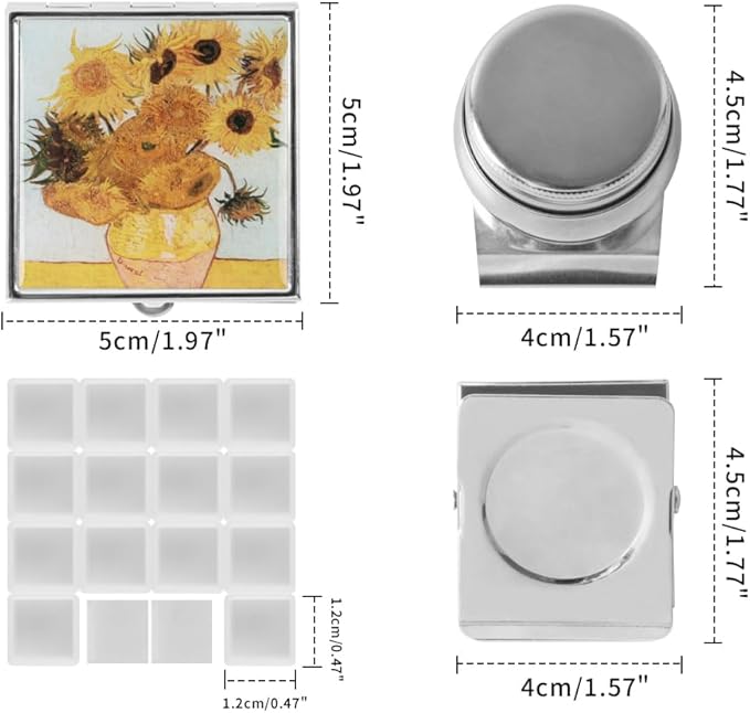 Portable Mini Tin Box 14-Well Empty Watercolor Palette Paint Mixing Tray is a Small Storage Travel Kit with Magnetic Clip and Oil Pot, Perfect for Outdoor Sketching and DIY Painting.Sunflower