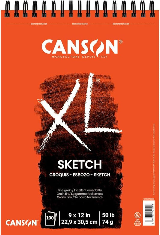 Canson XL Series Paper Sketch Pad for Charcoal, Pencil and Pastel, Top Wire Bound, 50 Pound, 9 x 12 Inch, 100 Sheets