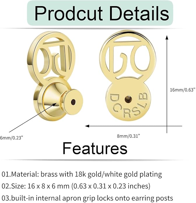 earring backs for heavy earrings, dcrslb sturdy dc shape ear backs for droopy ears,locking lifter backs for studs support backstops for strected earlobe secure flat backers