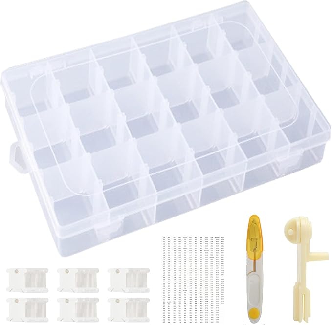 Embroidery Floss Organizer Cross Stitch Thread Storage Box Tools with 120 Pieces Floss Bobbins, Bobbin Winder, Scissor and Colour Stickers,Removable 18 Compartments Big Size Case