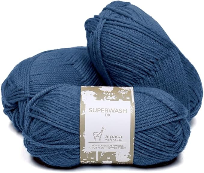 100% Pure Wool Yarn Superwash Set of 3 Skeins (150 Grams) DK Weight - Sourced Directly from Peru - Heavenly Soft and Perfect for Knitting and Crocheting (Steel Blue)
