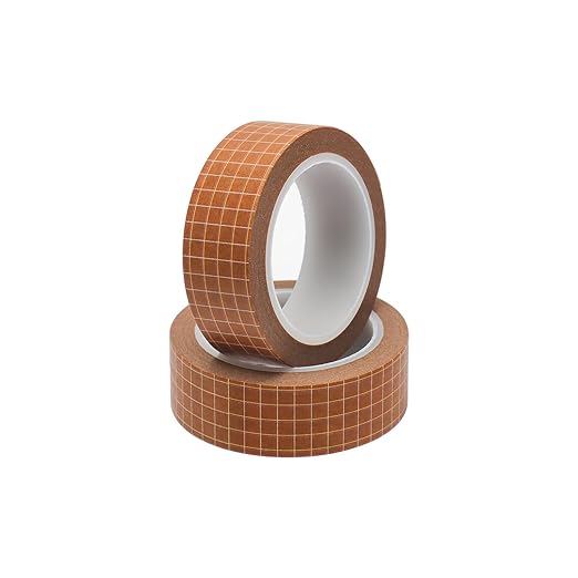 Mogoostry 2 Rolls Plaid Washi Tapes 0.6inch Width Brown Adhesive Paper Grid Decorative Masking Tapes for DIY Craft Party Decor Gift Wrapping Box Label