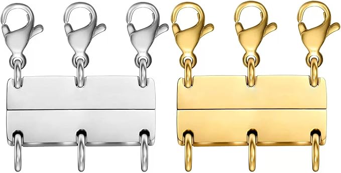 layering magnetic necklace clasp,18 k gold and silver separator for stackable necklaces