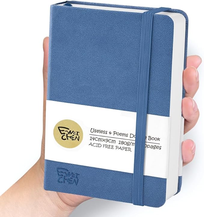 Mix Media Pad,3.5"x5.5" Small Hardcover Leather Art Sketchbook,60 Sheets(112lb/180gsm) Heavyweight Acid Free Artistic Painting Drawing Sketching Paper, Handy Pocket Journal Sketchbook.Dark Blue