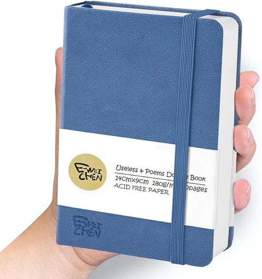 Mix Media Pad,3.5"x5.5" Small Hardcover Leather Art Sketchbook,60 Sheets(112lb/180gsm) Heavyweight Acid Free Artistic Painting Drawing Sketching Paper, Handy Pocket Journal Sketchbook.Dark Blue
