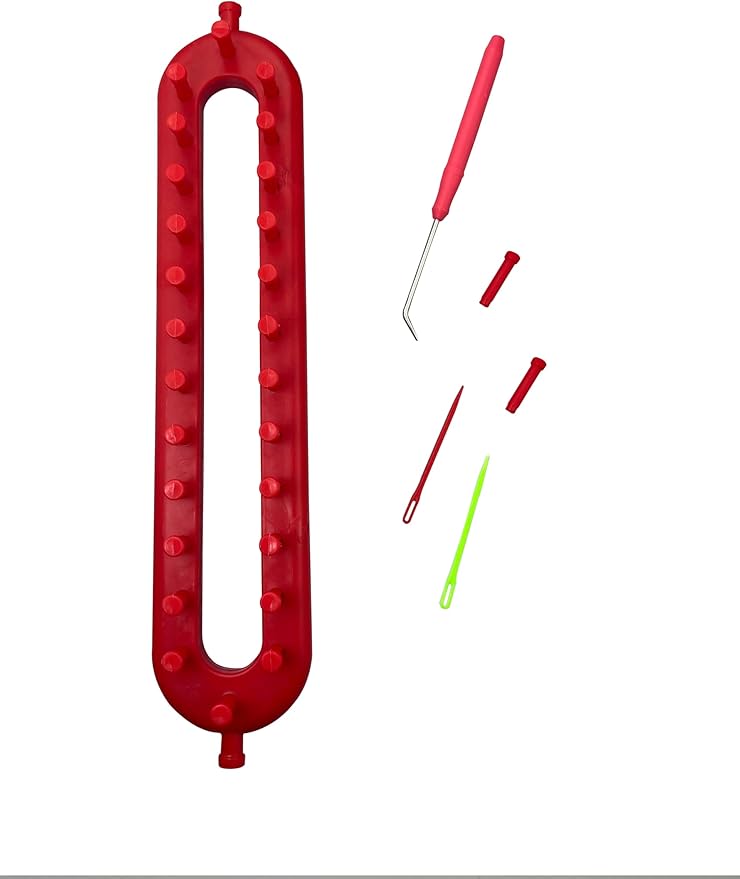 CGECGE 1Set 26cm Red Rectangular Knitting Loom Kit with Hooks - Children's Scarf Weaving Machine for Knitting Enthusiasts, Yarn Craft Supplies (Safe ABS Material, Multi-Purpose Yarn Craft)