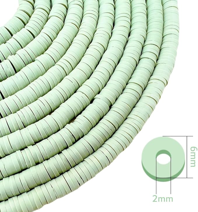 10 Strands Clay Bead, Heishi Beads for Bracelet Stack, Earth Tone Clay Beads for Adults, Flat Beads Kit for Friendship Bracelets, Neutral Beads Bracelet Making Kit(Sage Green)