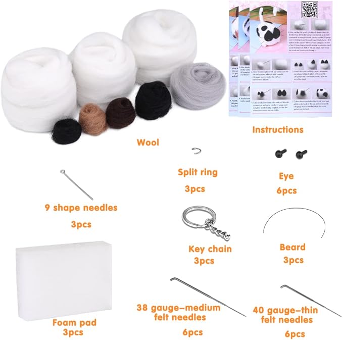Mayboos Needle Felting Kit, 3 Pieces Making Wool Needle Felting Starter Kit with Instruction, Felting Foam Mat and DIY Needle Felting Supply for DIY Craft Animal Home Decoration