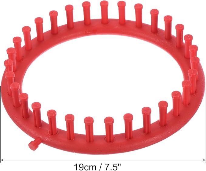 PATIKIL 31 Hooks Round Knitting Loom Machines Kit, 19cm OD Darning Weave Tool with Accessories for Scarf Sweater Shawl Blankets Mending Weaving Stitching, Red