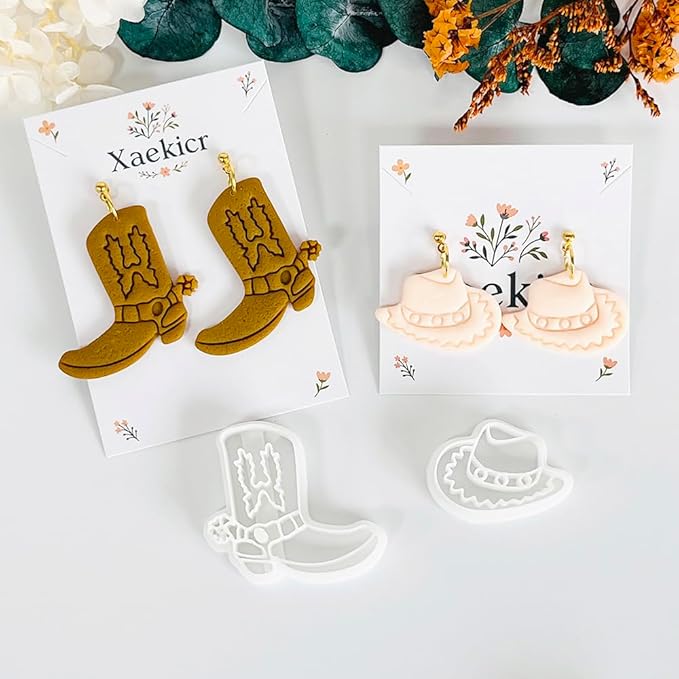 Xaekicr Western Theme Polymer Clay Cutters Set – 3PCS Cowboy Hat Boot Cactus Clay Earring Cutters, Polymer Clay Molds and Tools for DIY Jewelry Making