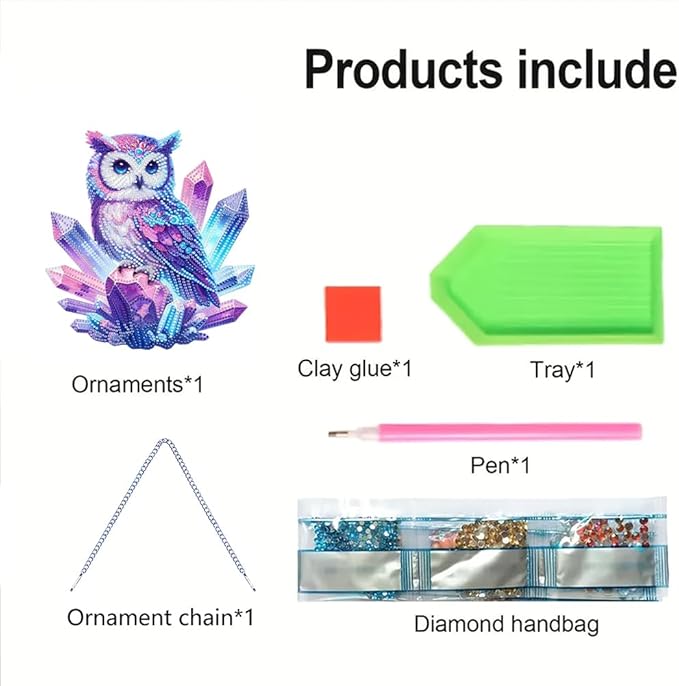 POETRYDRAW DIY Hanging Diamond Art Pendant Kit, 5D Owl Special Shaped Crystal Diamond Art Window Acrylic Pendant Ornament Wall Art Suncatchers Sign for Home Decoration