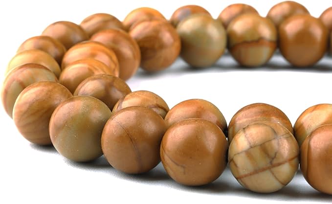 Natural Stone Beads for Jewelry Making - 8mm Gemstone Round Beads for Bracelets(45-47pcs, Woodgrain Stone)