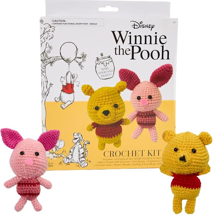 Innovative Designs Disney Winnie The Pooh Crochet Kit for Beginners, DIY Crochet Kits for Adults, Teens, Kids, Instruction Manual – Pooh and Piglet