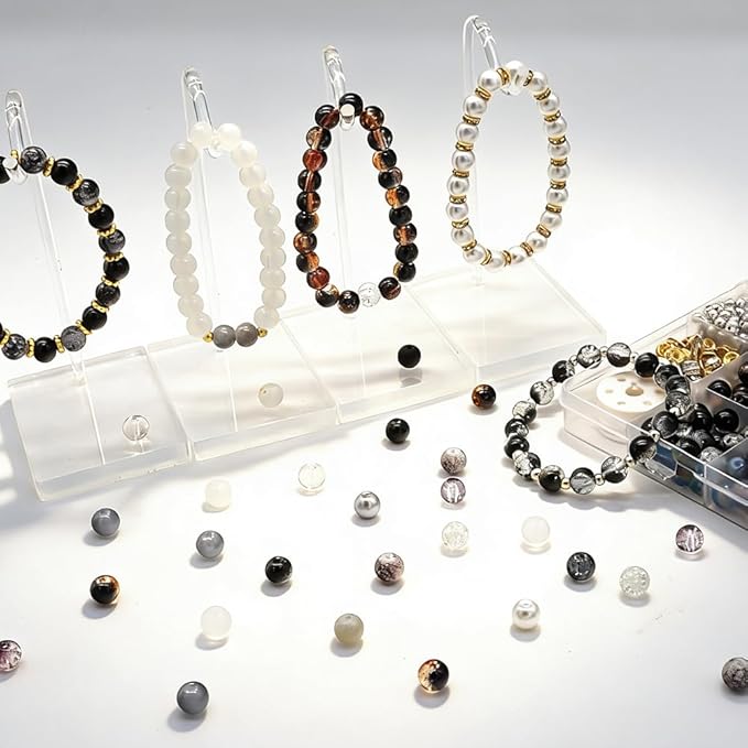 DIPSEOI 8mm Glass Beads for Bracelet Kit - 900 Pcs Jewelry Making Kits Bead DIY with Spacer Charms (Black Grey White Series)