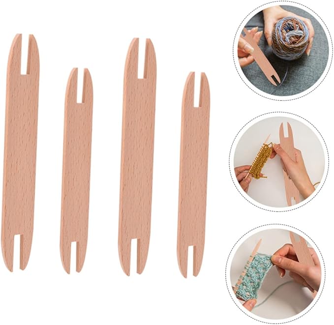 EXCEART DIY Weaving Loom Craft Kit - Includes 4Pcs Wooden Shuttle Sticks and Knitting Needles - Hand Loom Sticks for Scarf - Sweater - Tapestry - Cross Stitch Kits - Knitting Accessories -