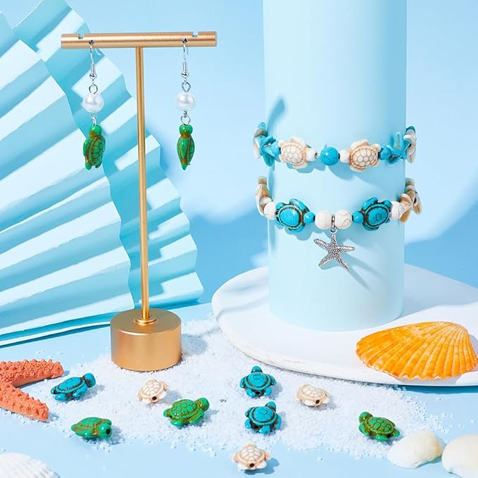 SUNNYCLUE 1 Box 120Pcs Turtle Beads Bulk Sea Turtle Charms Blue Green White Beads Tortoise Synthetic Howlite Turquoise Bead Summer Ocean Animal Loose Spacer Beads for Jewelry Making Kit Adult Women