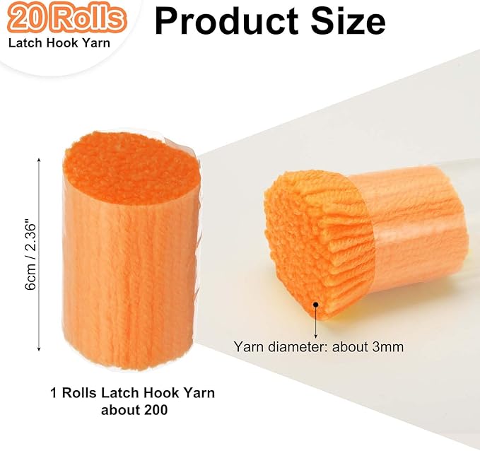 PATIKIL 20 Rolls Latch Hook Yarn, Latch Hook Kit Precut Rugs Yarn Making Crochet Bundles for Rug Adults Beginners Tapestry DIY Craft, Light Orange